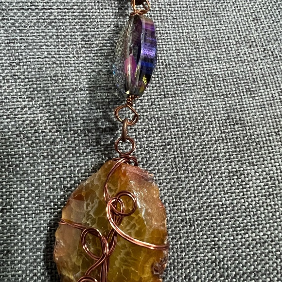Wire Wrapped Necklace Handmade With Crystals of Various colors, Measures 24” in - Picture 4 of 12